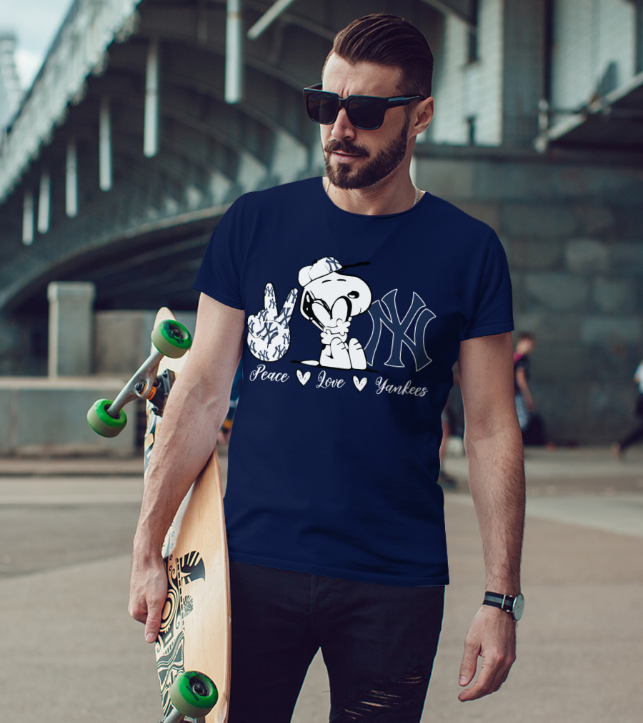 Peace Love Yankees Snoopy Ny Yankees T-Shirt