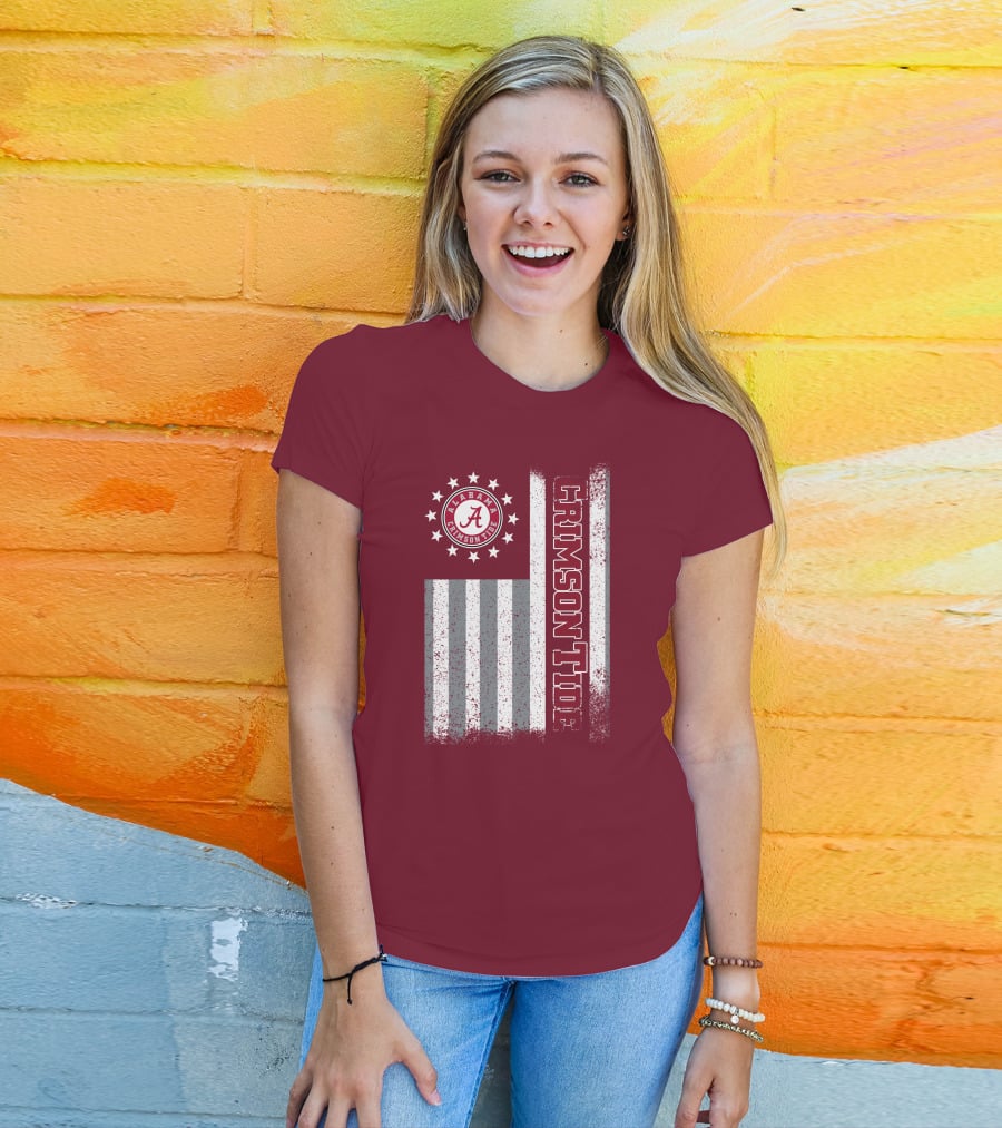 Alabama Crimson Tide Logo Stars And Stripes American Flag T-Shirt