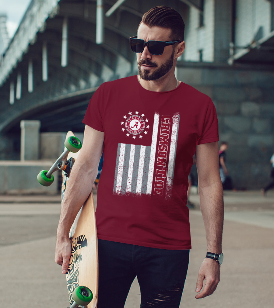 Alabama Crimson Tide Logo Stars And Stripes American Flag T-Shirt