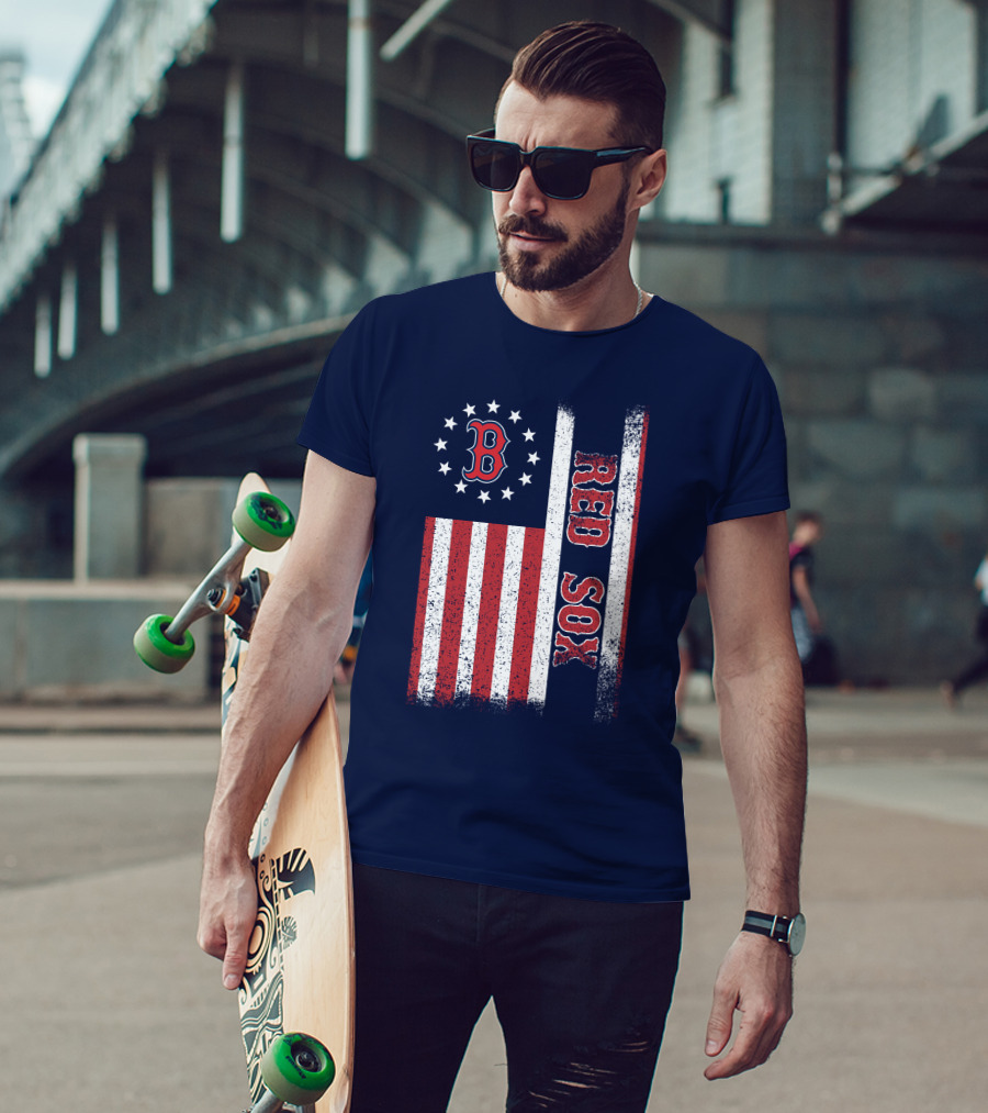 Boston Red Sox American Flag Stars And Stripes T-Shirt
