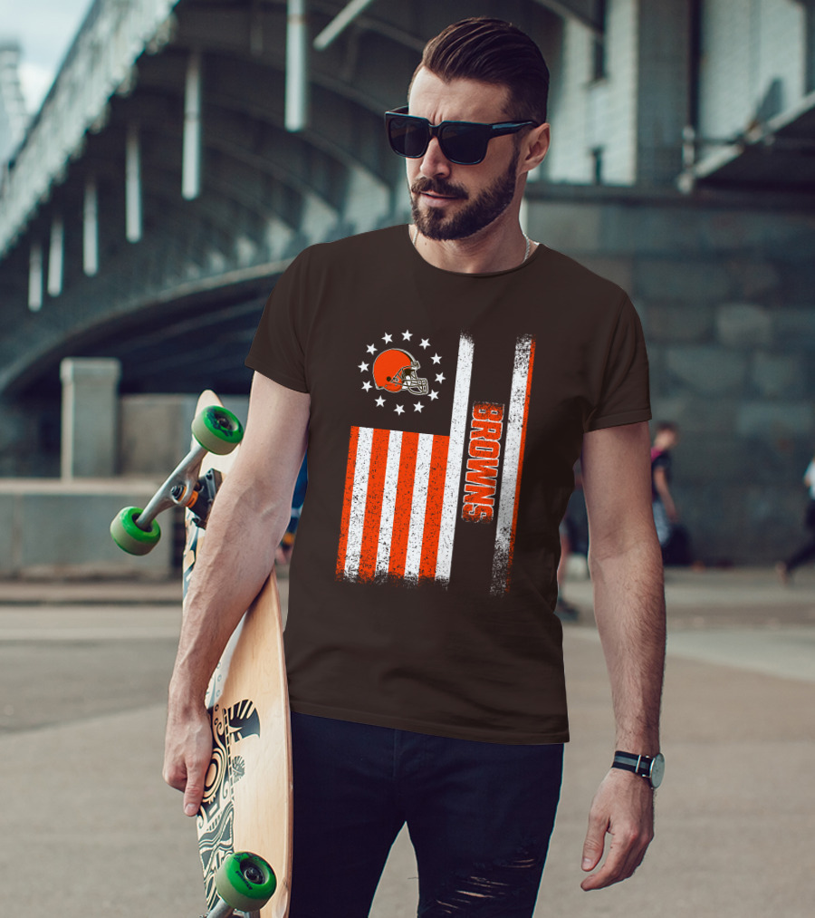 Cleveland Browns Flag Stars And Stripes Helmet Browns T-Shirt