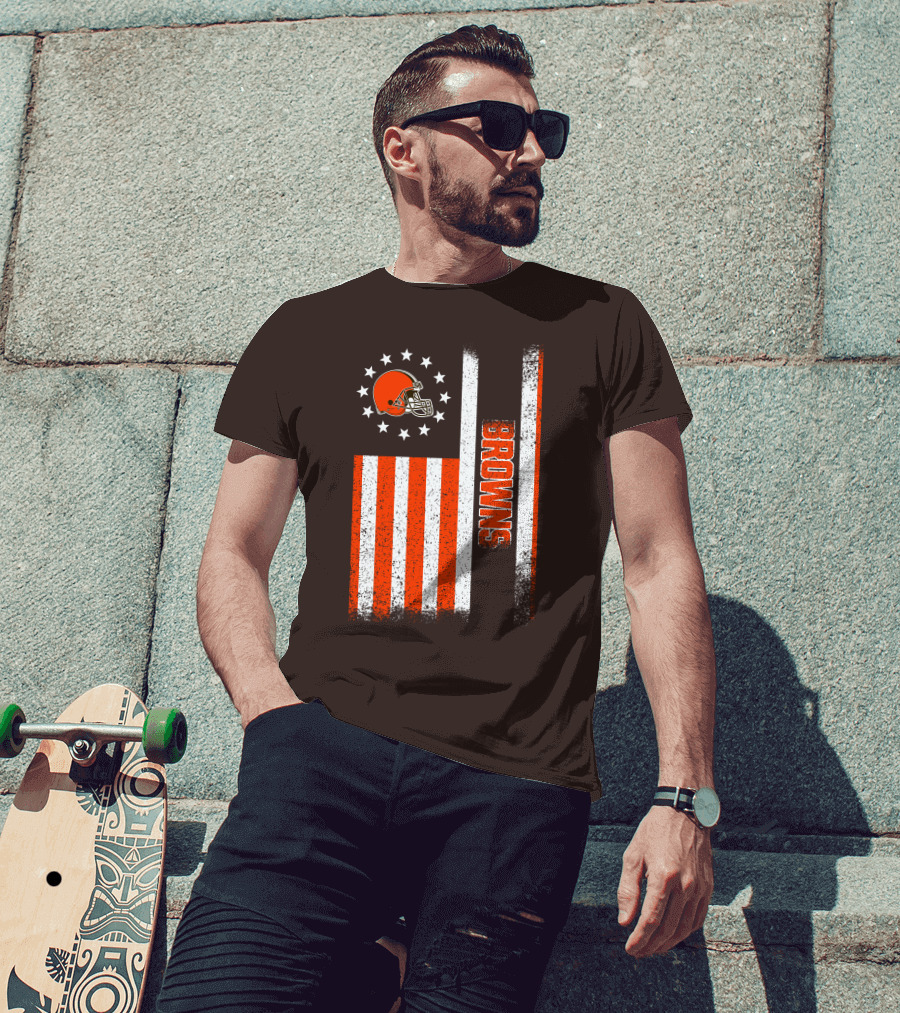 Cleveland Browns Flag Stars And Stripes Helmet Browns T-Shirt