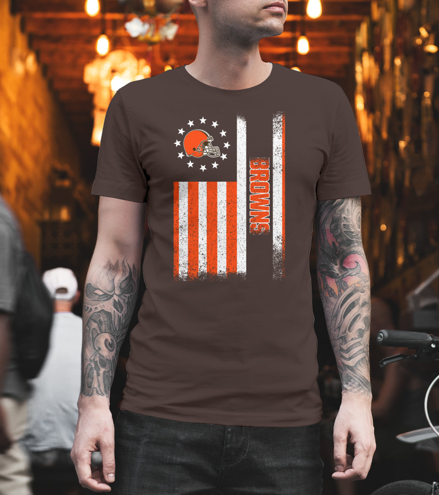 Cleveland Browns Flag Stars And Stripes Helmet Browns T-Shirt