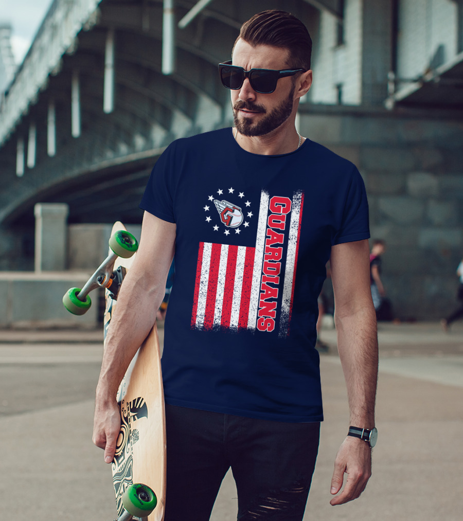 Cleveland Guardians American Flag Logo Winged Baseball Stars T-Shirt