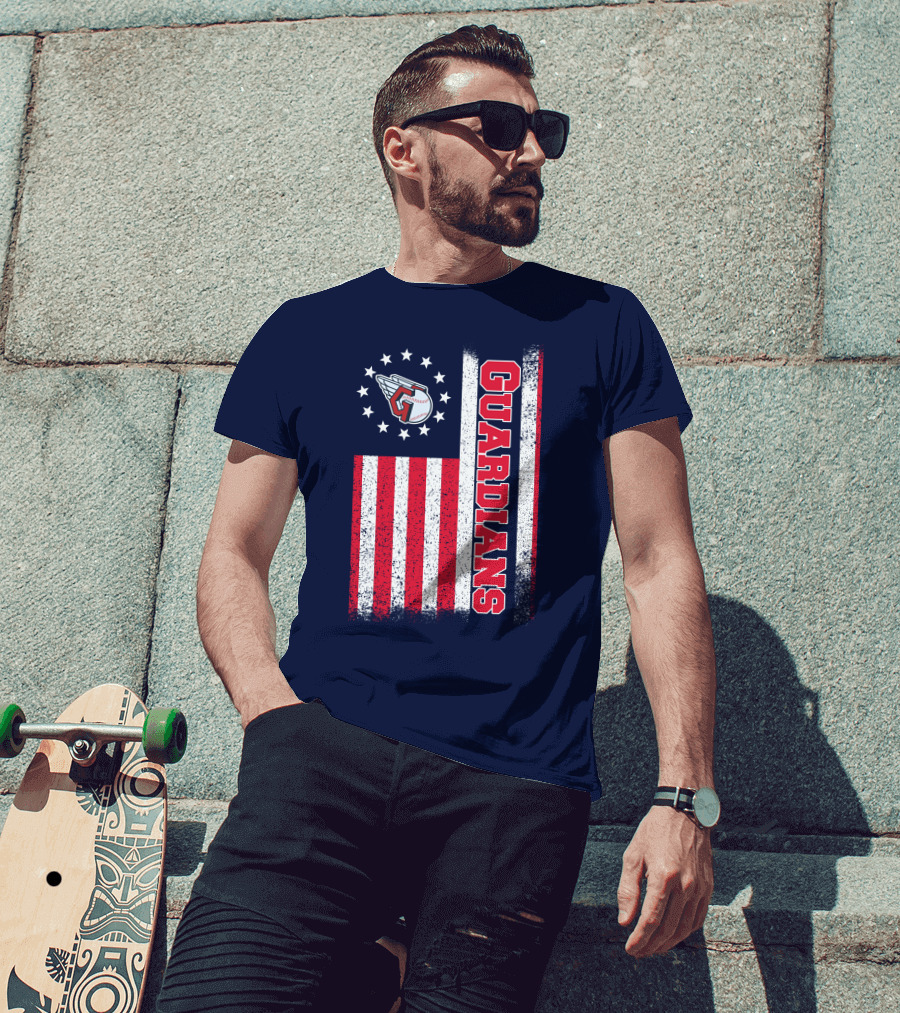 Cleveland Guardians American Flag Logo Winged Baseball Stars T-Shirt