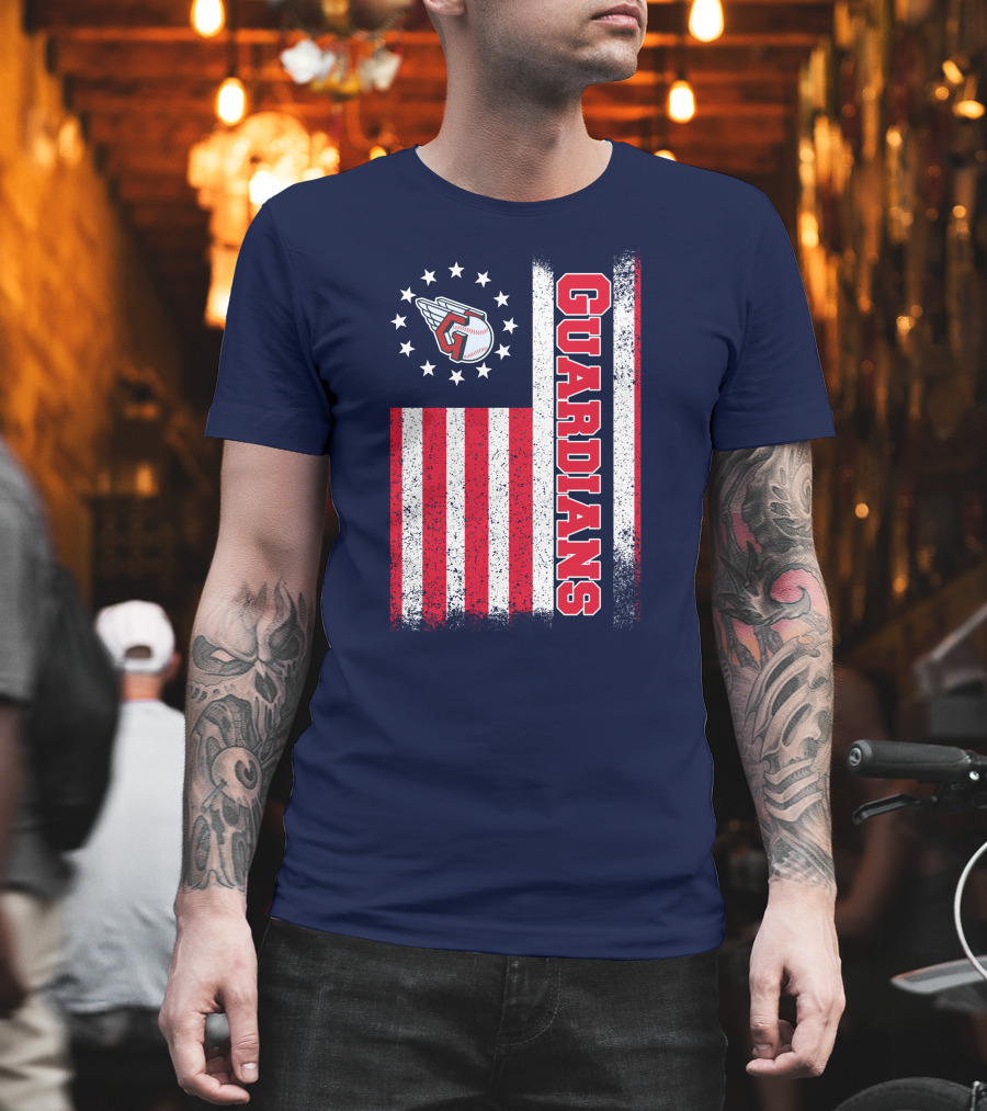 Cleveland Guardians American Flag Logo Winged Baseball Stars T-Shirt