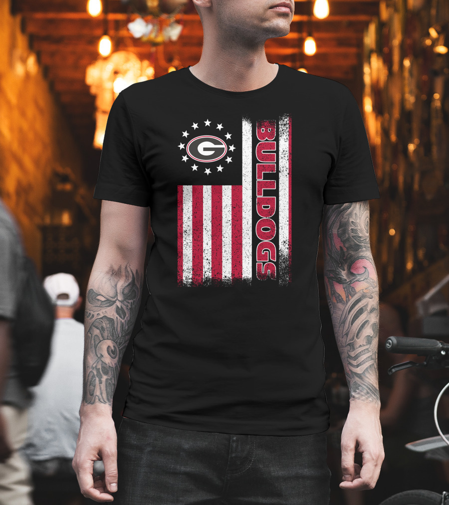 Georgia Bulldogs American Flag Design With G Logo And Vertical Bulldogs T-Shirt