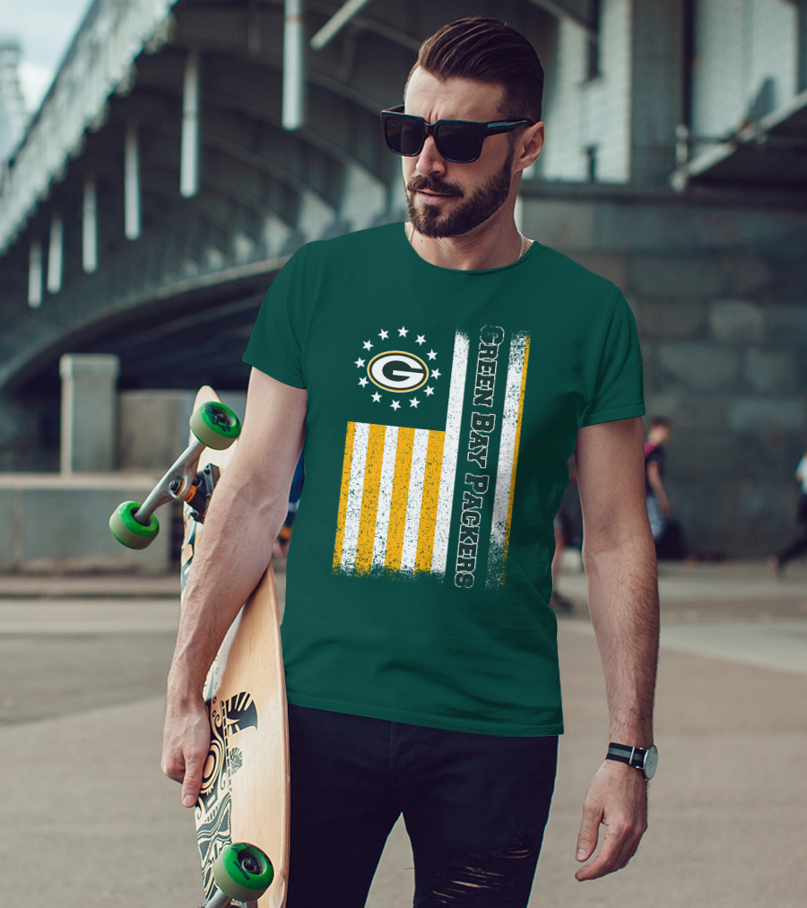 Green Bay Packers American Flag Stars Stripes T-Shirt