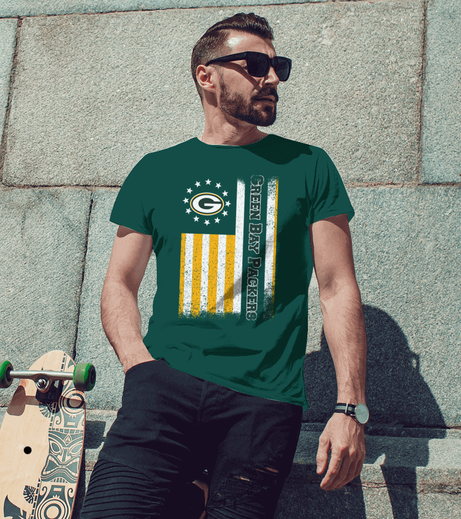 Green Bay Packers American Flag Stars Stripes T-Shirt