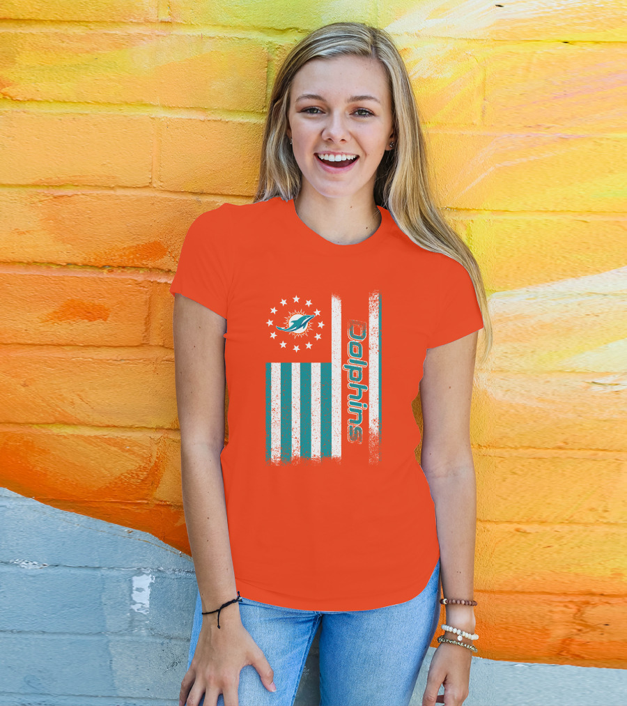 Miami Dolphins American Flag Dolphins Logo Stars T-Shirt