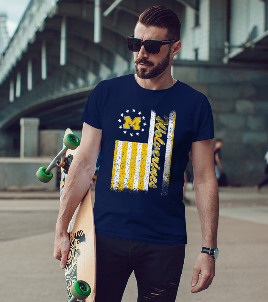Michigan Wolverines M Logo American Flag Stars Stripes Edition T-Shirt