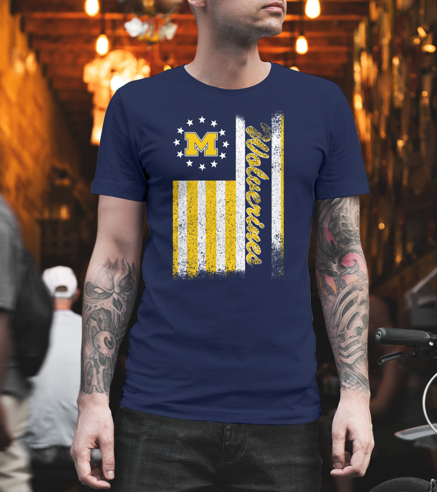 Michigan Wolverines M Logo American Flag Stars Stripes Edition T-Shirt