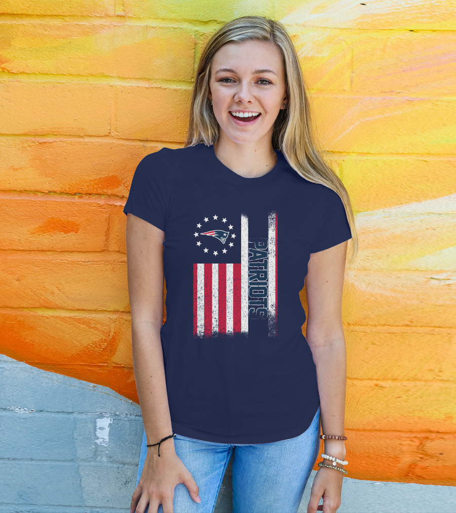 New England Patriots American Flag Patriots Logo Stars And Stripes T-Shirt