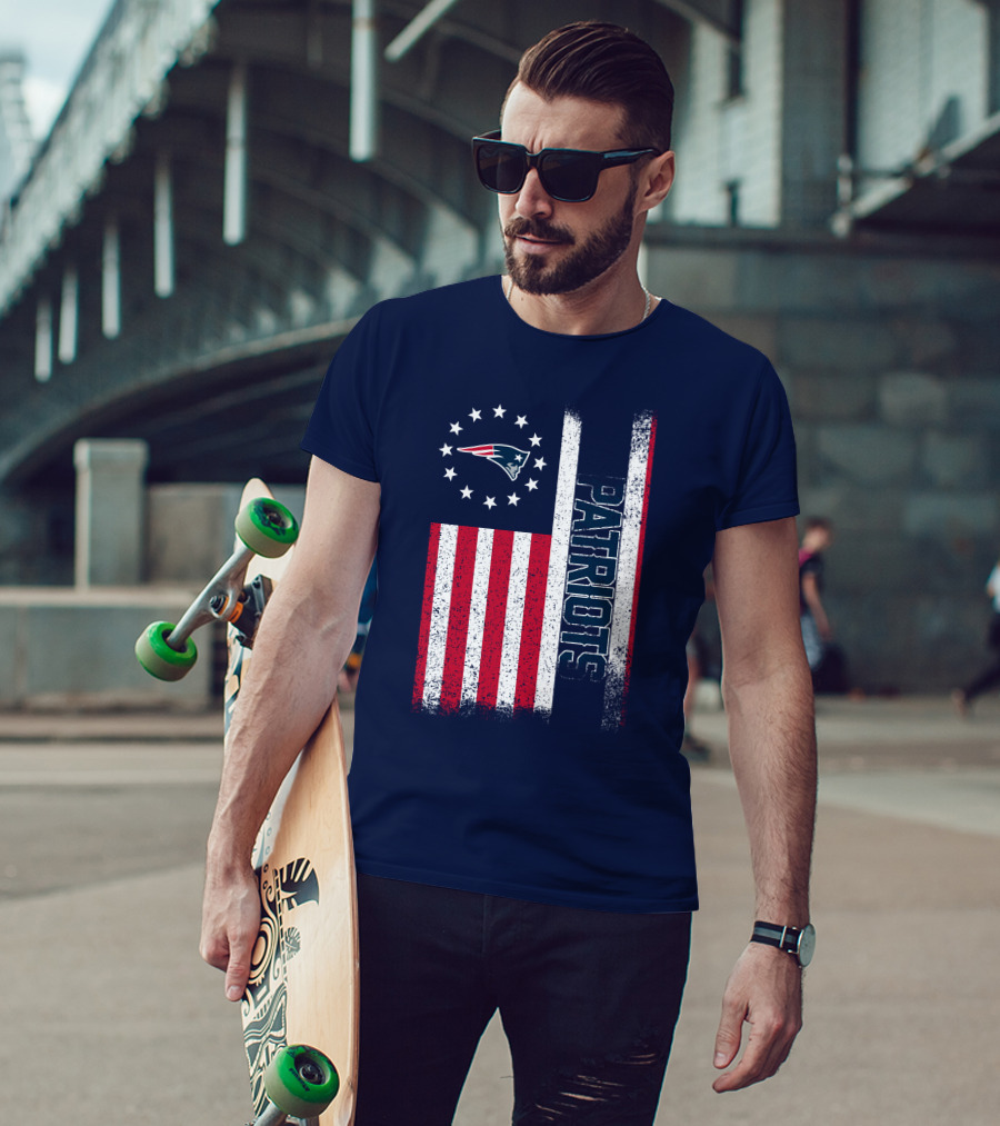 New England Patriots American Flag Patriots Logo Stars And Stripes T-Shirt