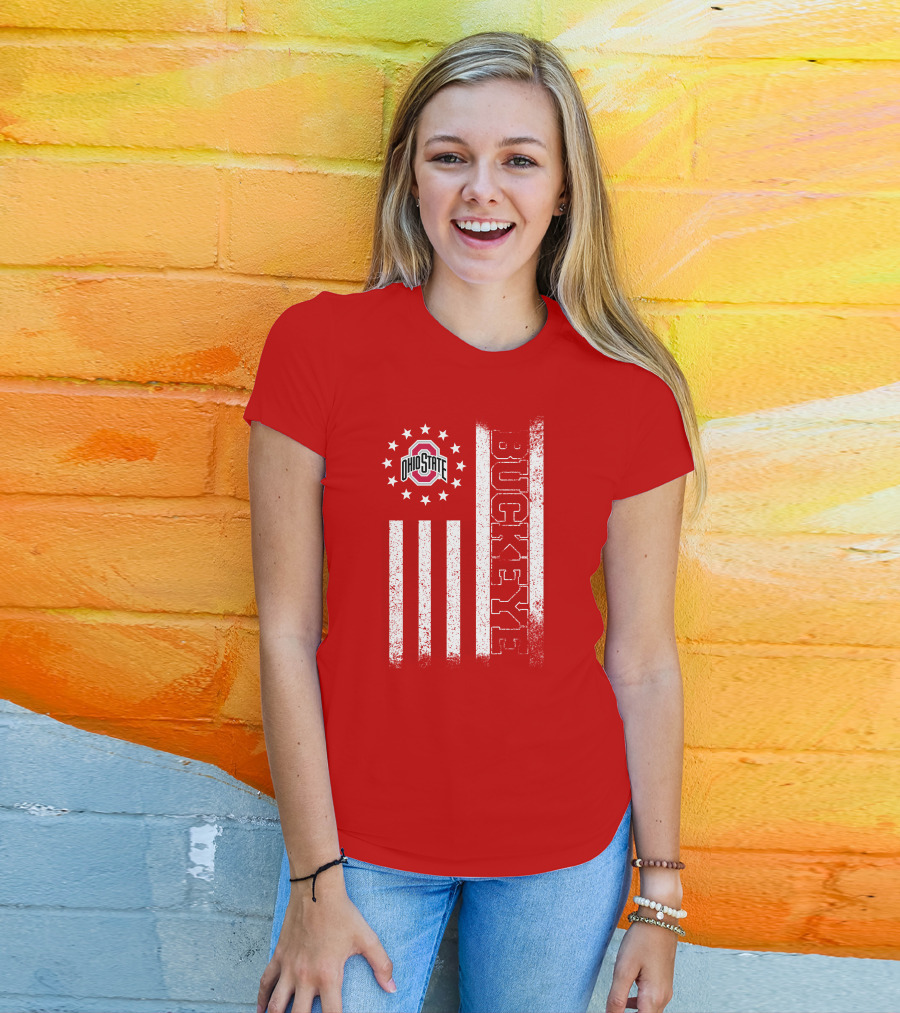 Ohio State Buckeye Stars And Stripes American Flag T-Shirt
