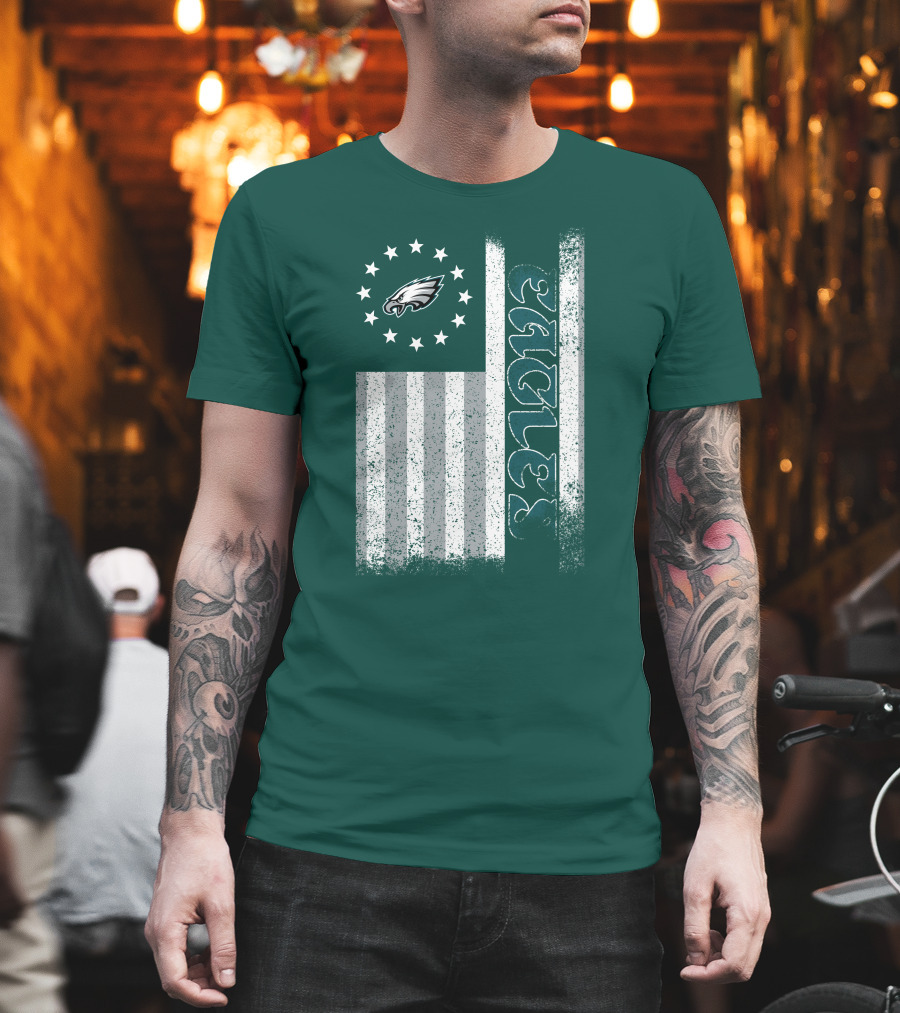 Philadelphia Eagles Stars And Stripes American Flag T-Shirt