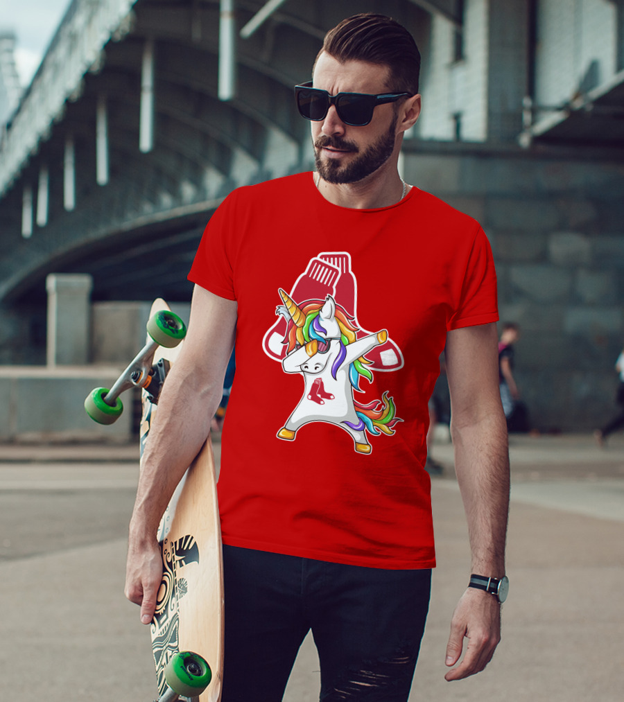 Boston Red Sox Dabbing Unicorn Rainbow Mane Sox T-Shirt