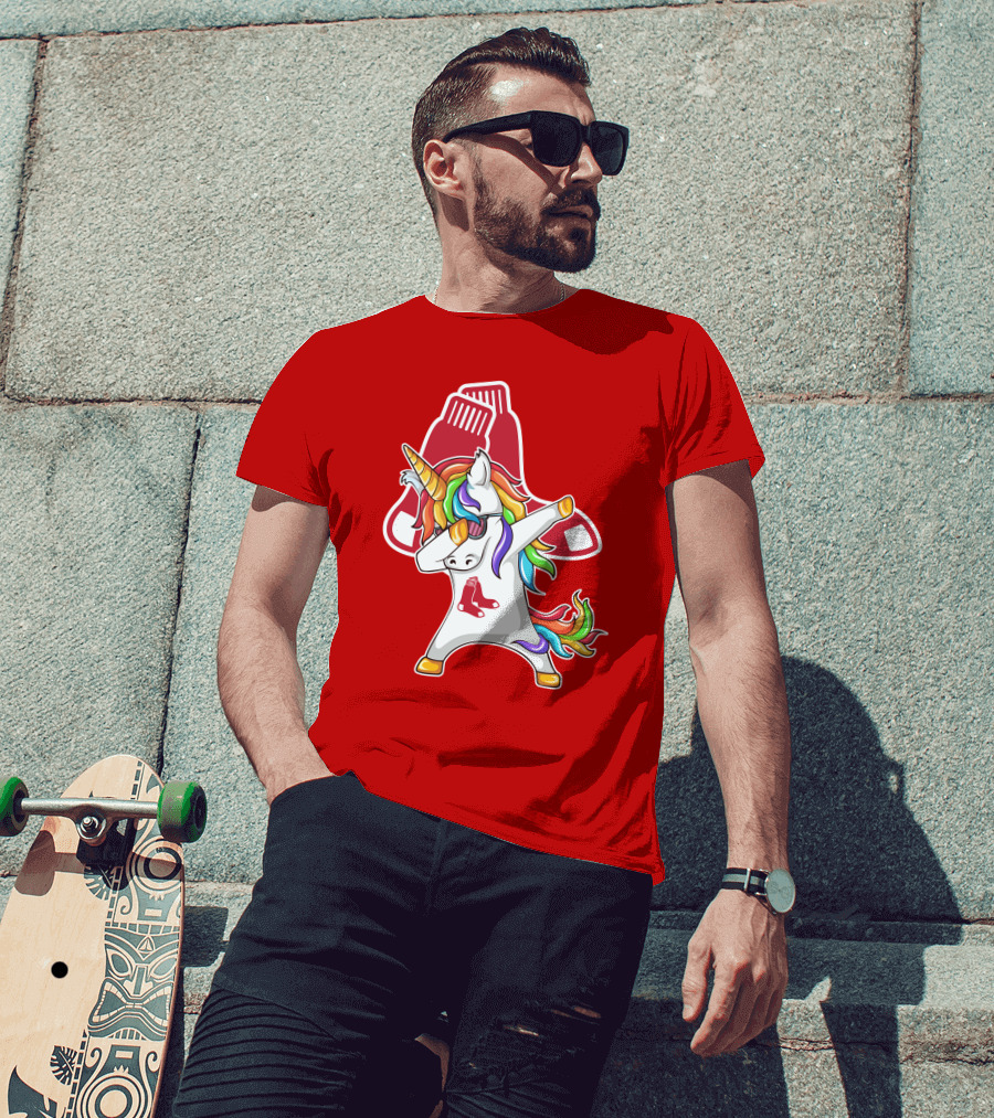 Boston Red Sox Dabbing Unicorn Rainbow Mane Sox T-Shirt