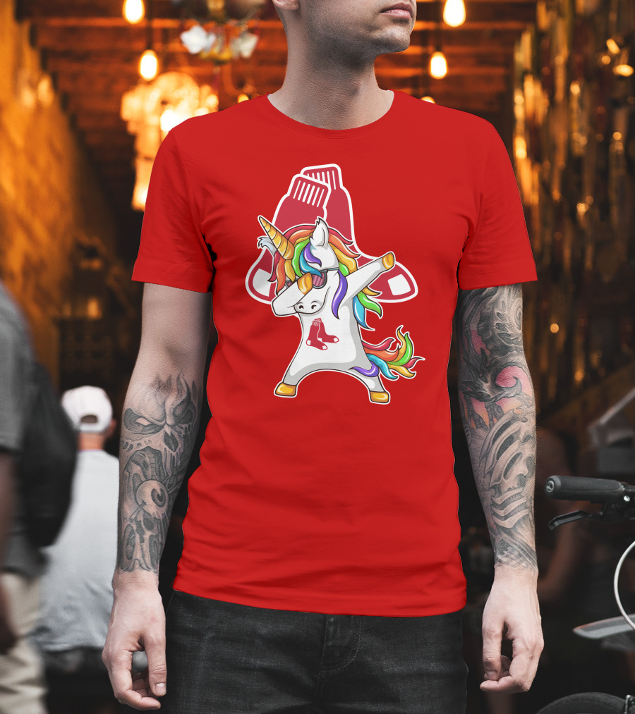 Boston Red Sox Dabbing Unicorn Rainbow Mane Sox T-Shirt