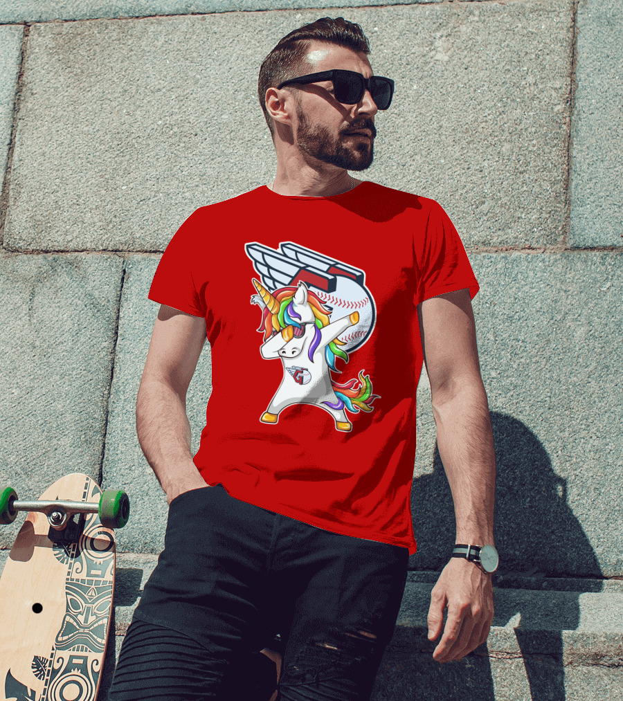 Cleveland Guardians Baseball Unicorn Dabbing With Winged Ball T-Shirt