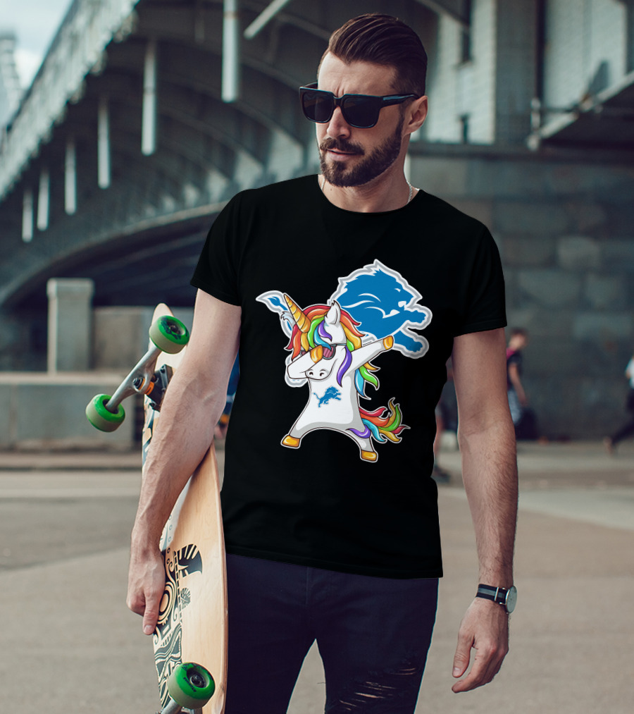 Detroit Lions Rainbow Unicorn Dabbing T-Shirt