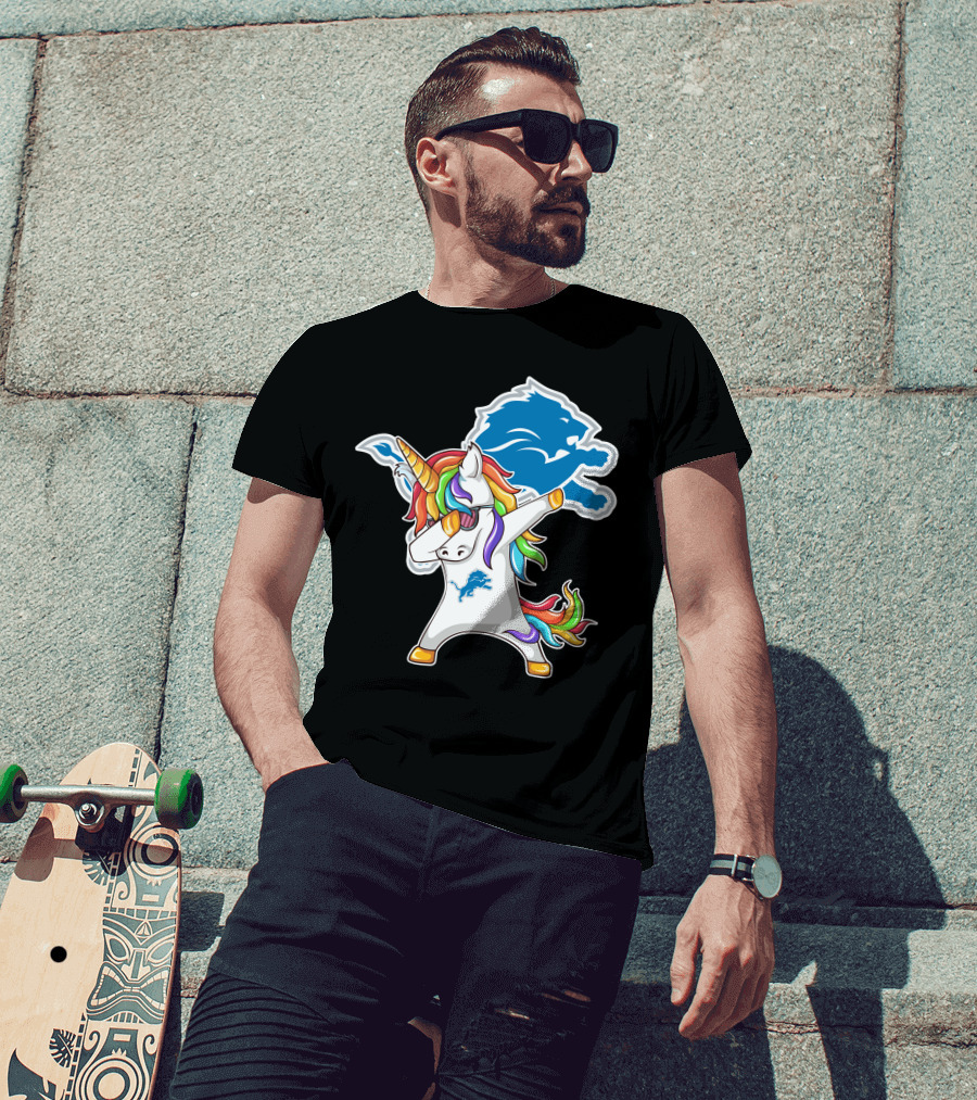Detroit Lions Rainbow Unicorn Dabbing T-Shirt