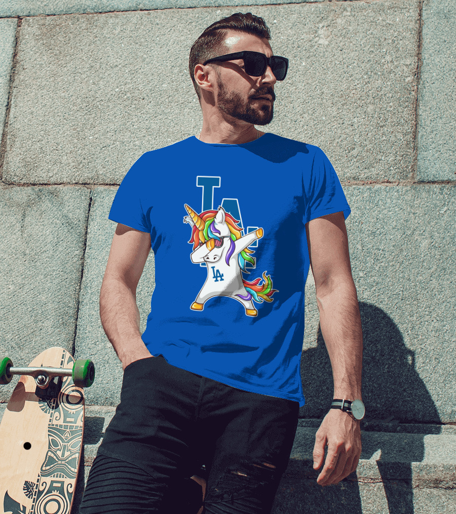 LA Dodgers Unicorn Dabbing Rainbow Mane T-Shirt