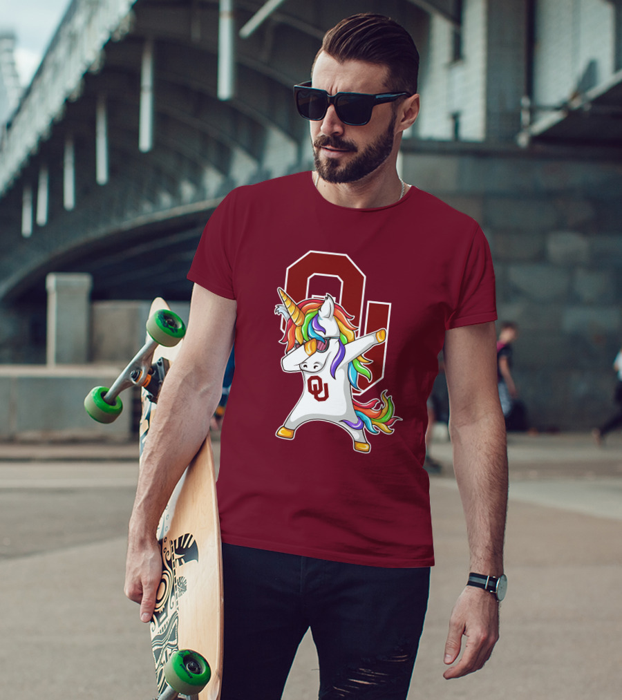 Oklahoma Sooners OU Logo Rainbow Unicorn Dabbing T-Shirt