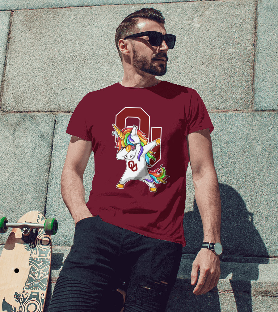 Oklahoma Sooners OU Logo Rainbow Unicorn Dabbing T-Shirt
