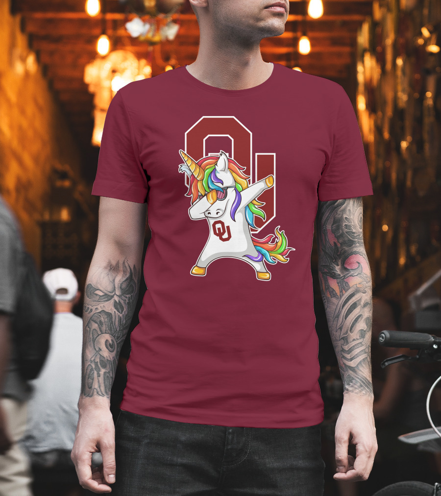 Oklahoma Sooners OU Logo Rainbow Unicorn Dabbing T-Shirt