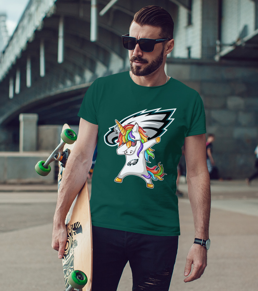 Philadelphia Eagles Unicorn Dabbing Rainbow Mane T-Shirt