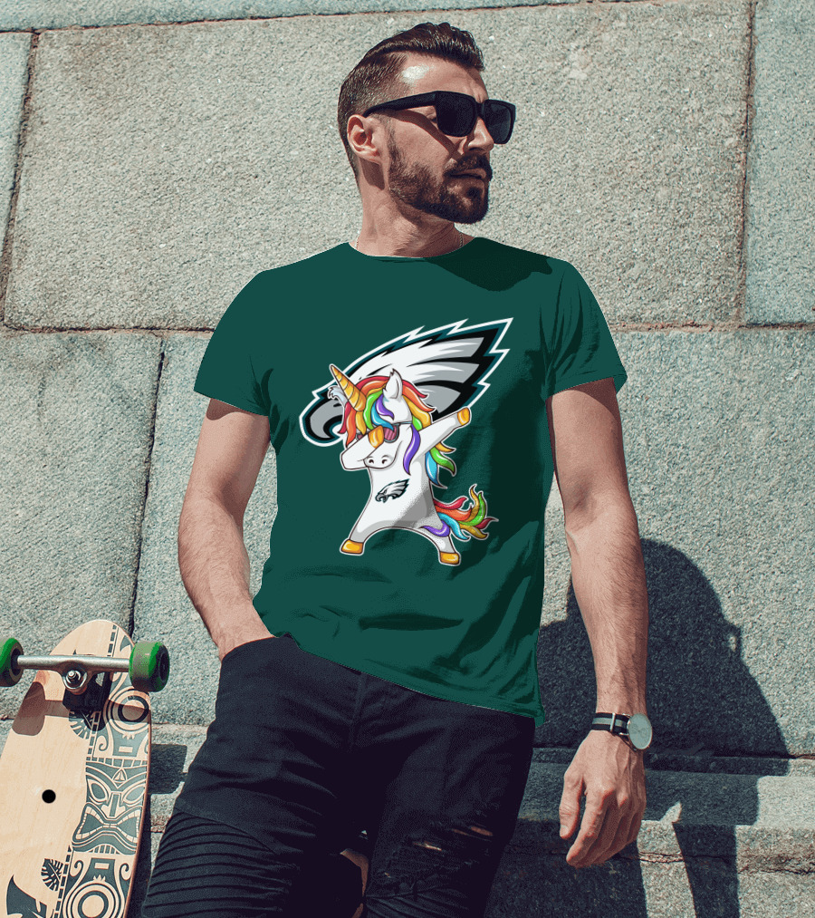 Philadelphia Eagles Unicorn Dabbing Rainbow Mane T-Shirt