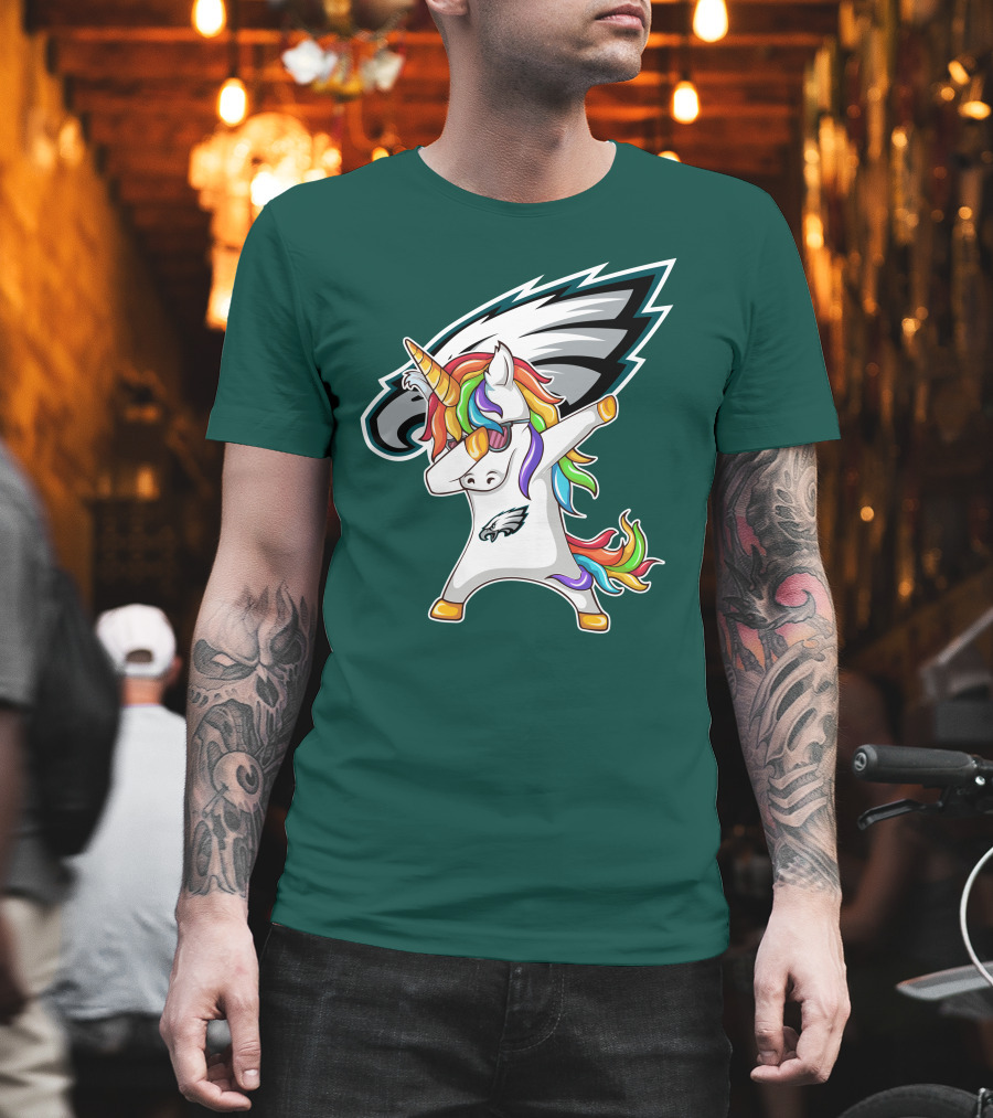 Philadelphia Eagles Unicorn Dabbing Rainbow Mane T-Shirt