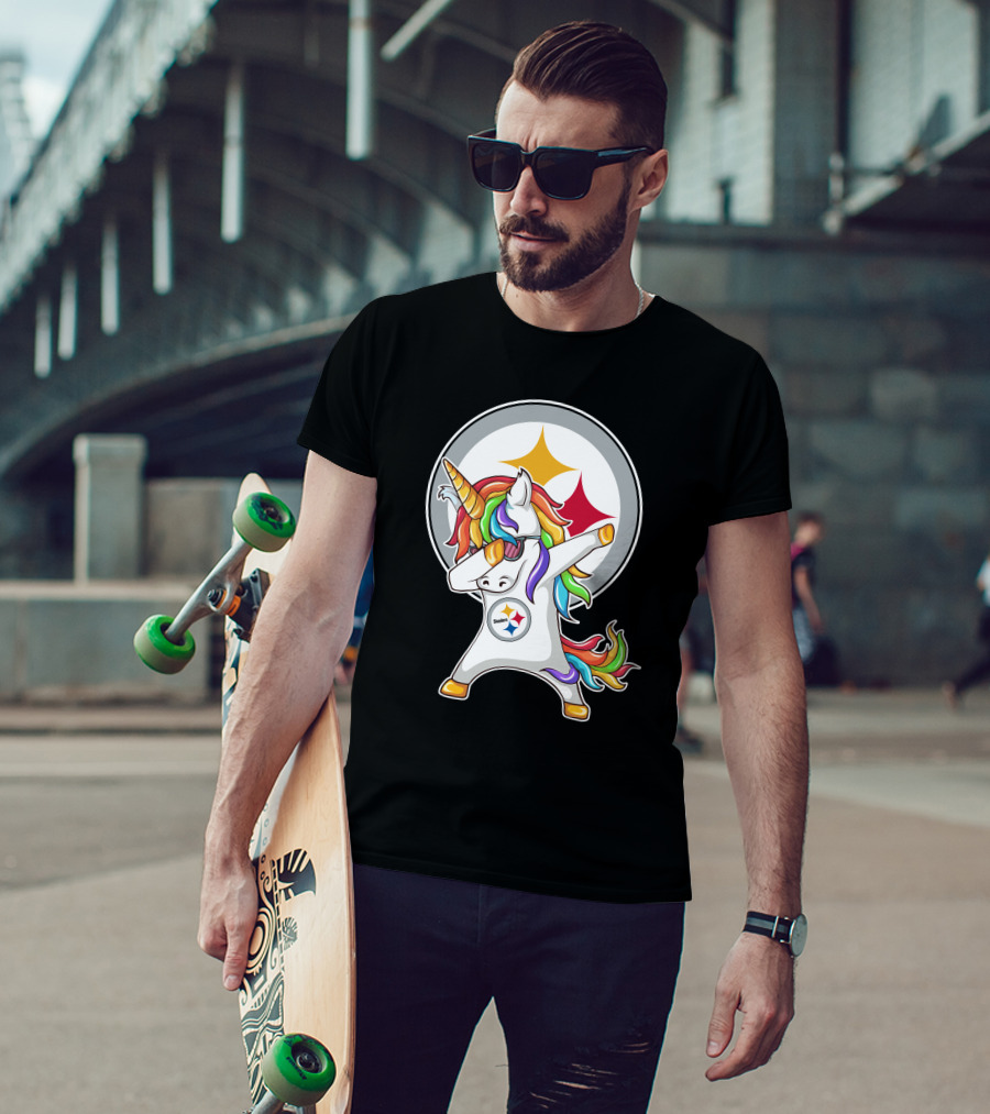 Pittsburgh Steelers Dabbing Unicorn Fan Design Rainbow T-Shirt