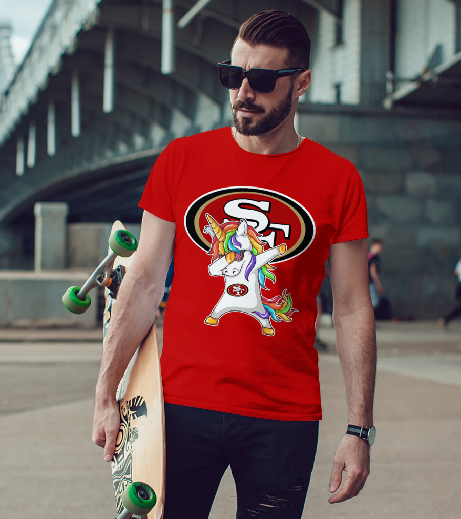 San Francisco 49ers SF Logo Rainbow Unicorn Dabbing T-Shirt