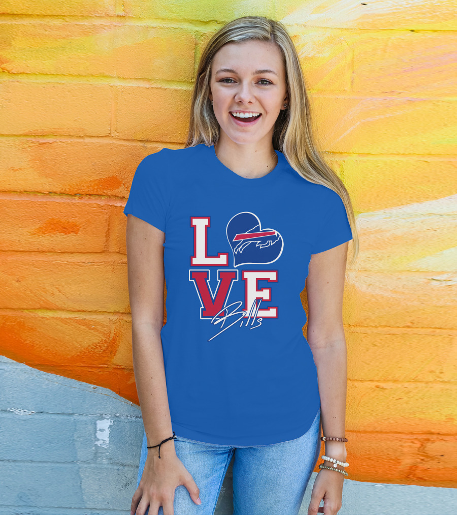 LOVE My Buffalo Bills Heart Logo Featuring Iconic Football Team Emblem T-Shirt