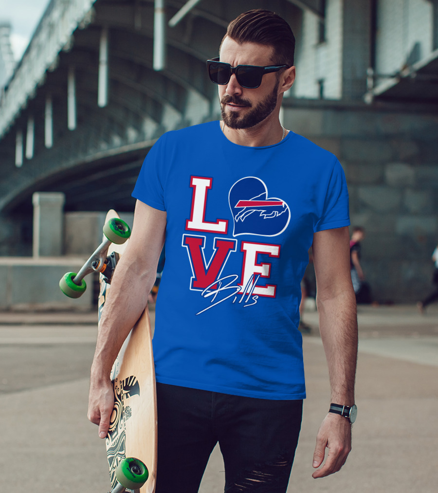 LOVE My Buffalo Bills Heart Logo Featuring Iconic Football Team Emblem T-Shirt