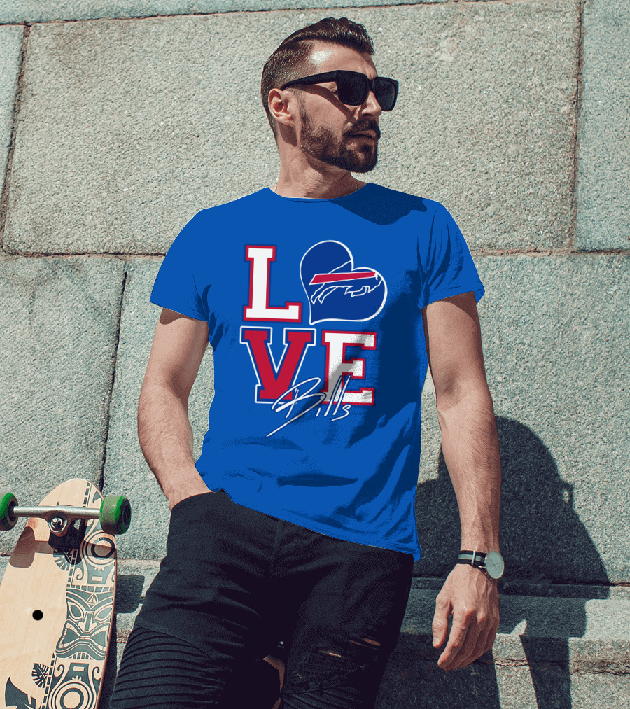 LOVE My Buffalo Bills Heart Logo Featuring Iconic Football Team Emblem T-Shirt
