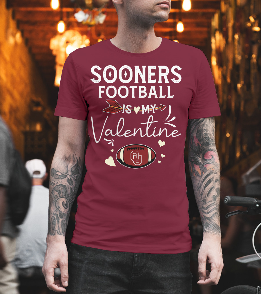 Sooners Football Is My Valentine OU Football Red Arrow and Hearts T-Shirt