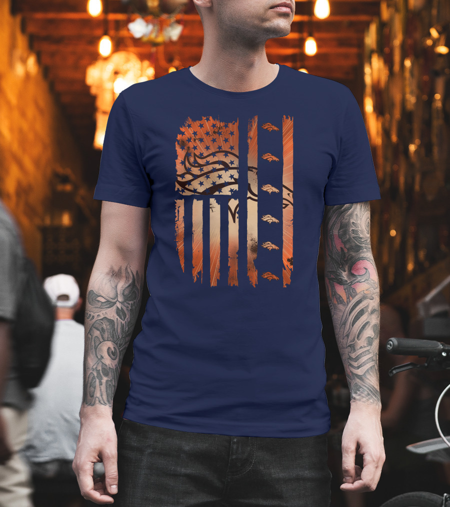 Denver Broncos Distressed American Flag Stars And Stripes T-Shirt