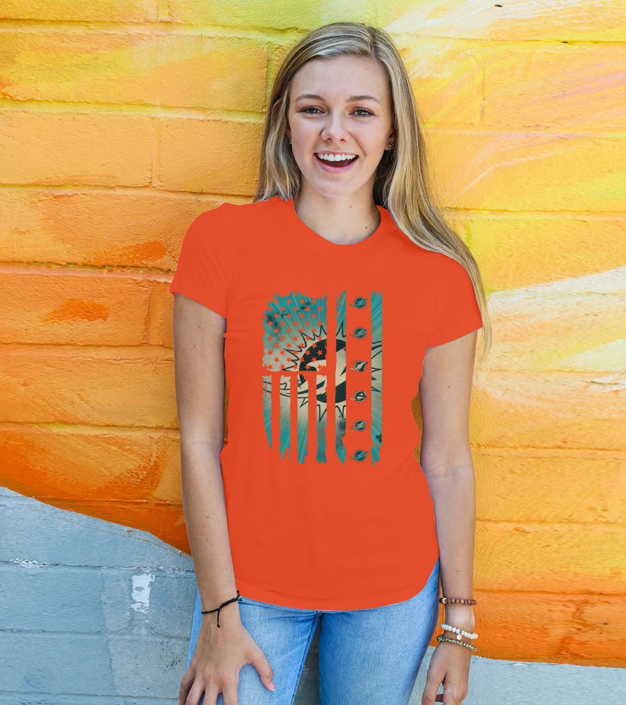 Miami Dolphins American Flag Aqua And Stars T-Shirt