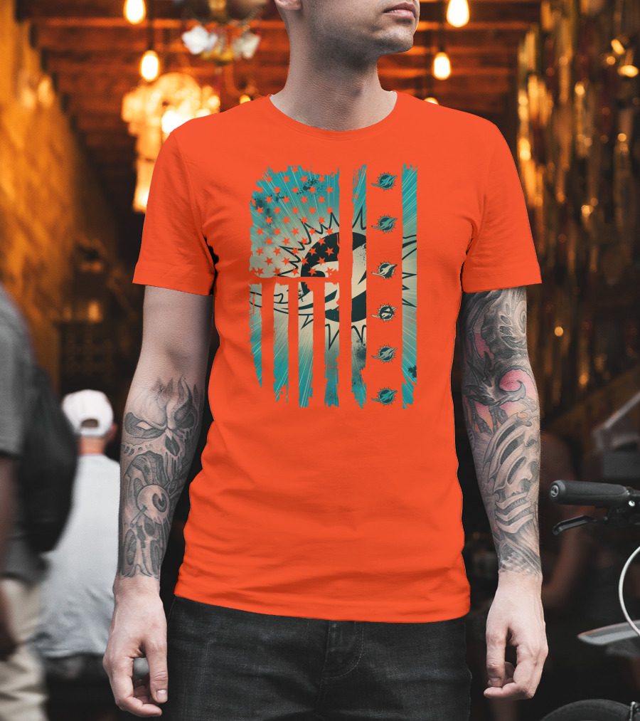 Miami Dolphins American Flag Aqua And Stars T-Shirt