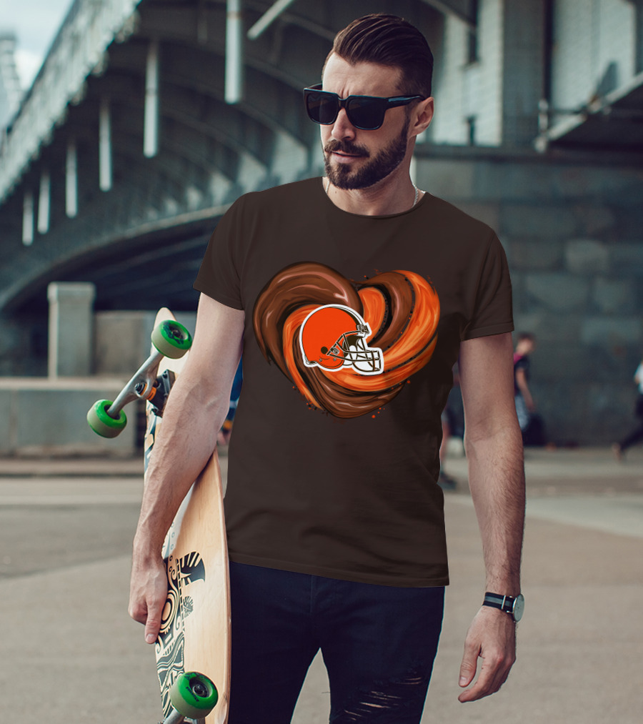 Cleveland Browns Football Helmet Tornado Heart T-Shirt