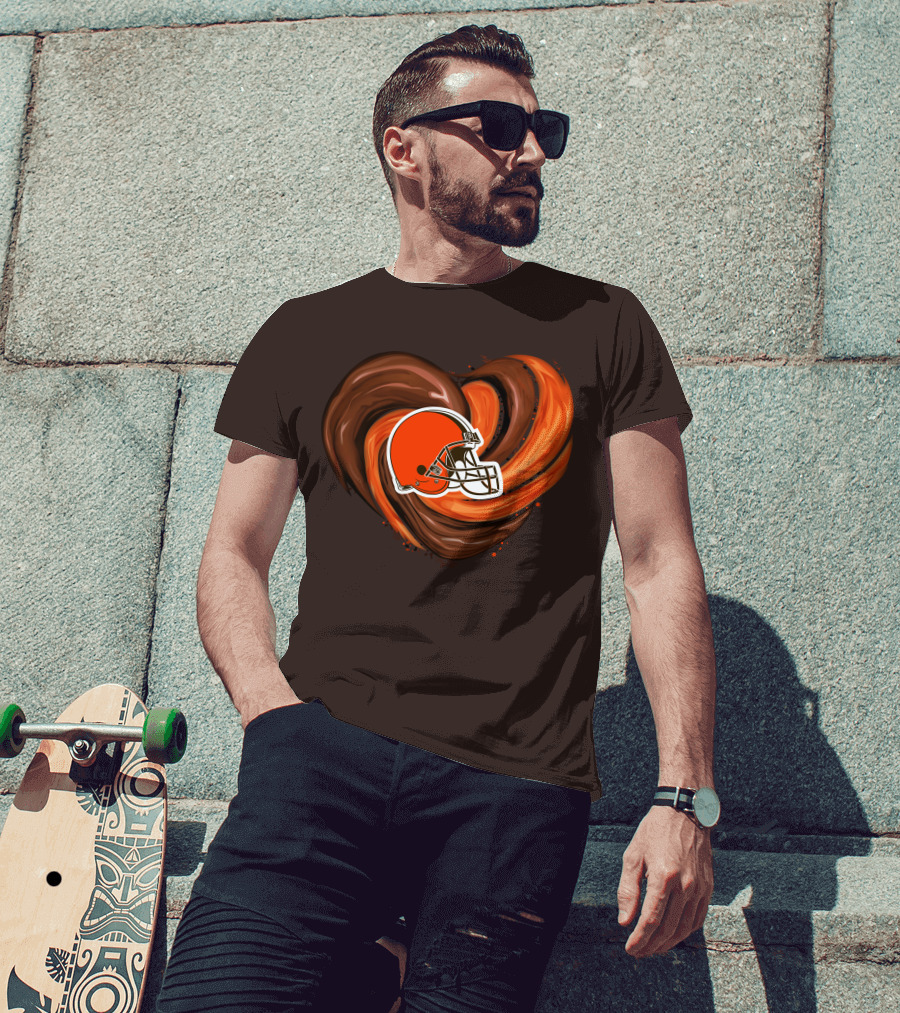 Cleveland Browns Football Helmet Tornado Heart T-Shirt