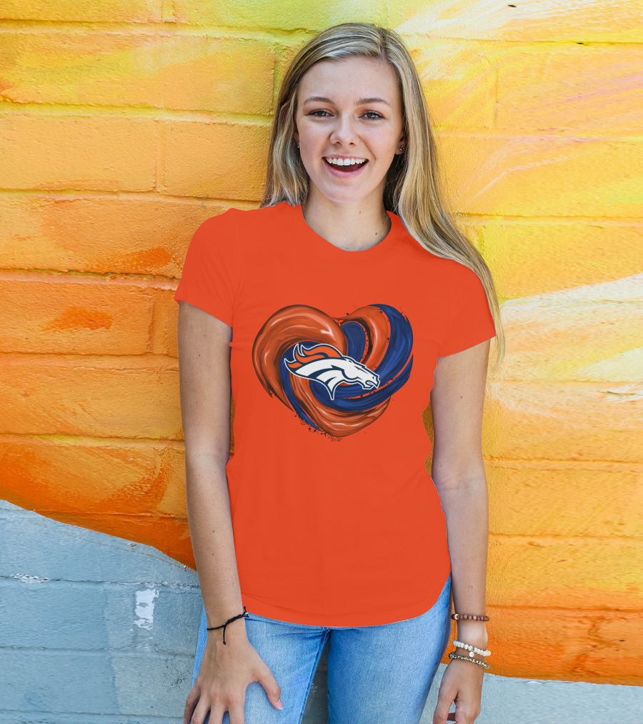 Denver Broncos Heart Logo Swirl T-Shirt