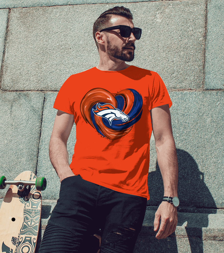 Denver Broncos Heart Logo Swirl T-Shirt
