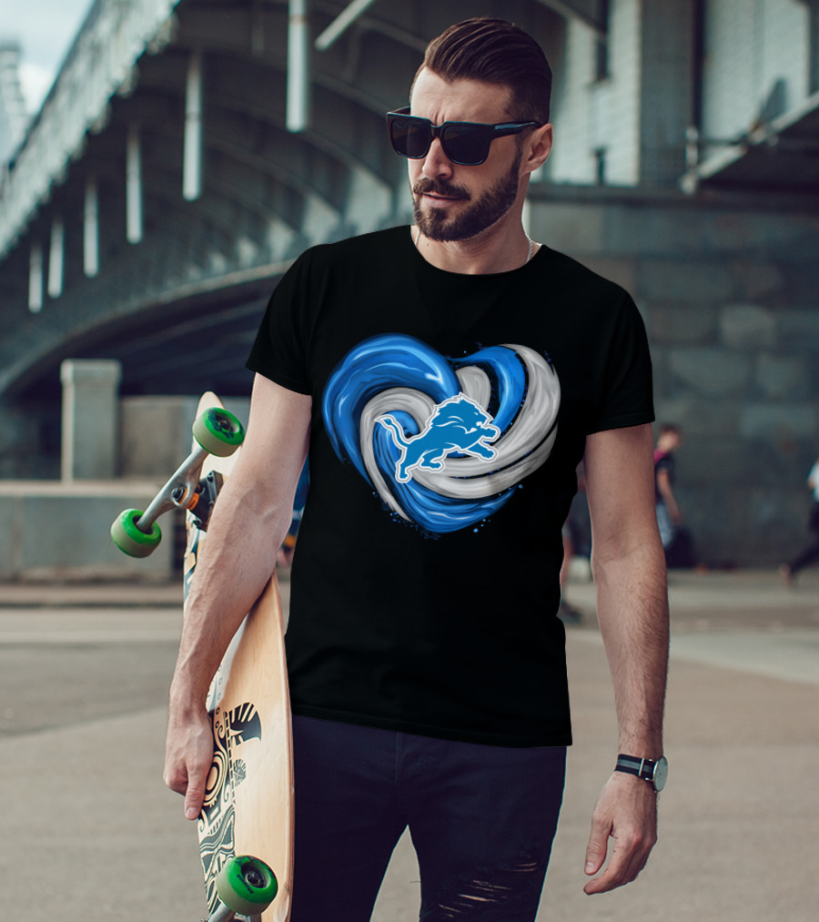 Detroit Lions Blue And Silver Swirling Heart T-Shirt