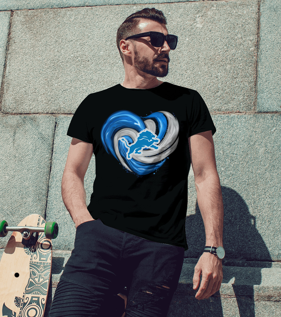Detroit Lions Blue And Silver Swirling Heart T-Shirt
