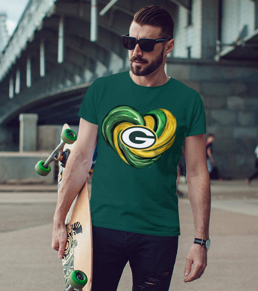 Green Bay Packers Heart Logo Swirl Tornado T-Shirt