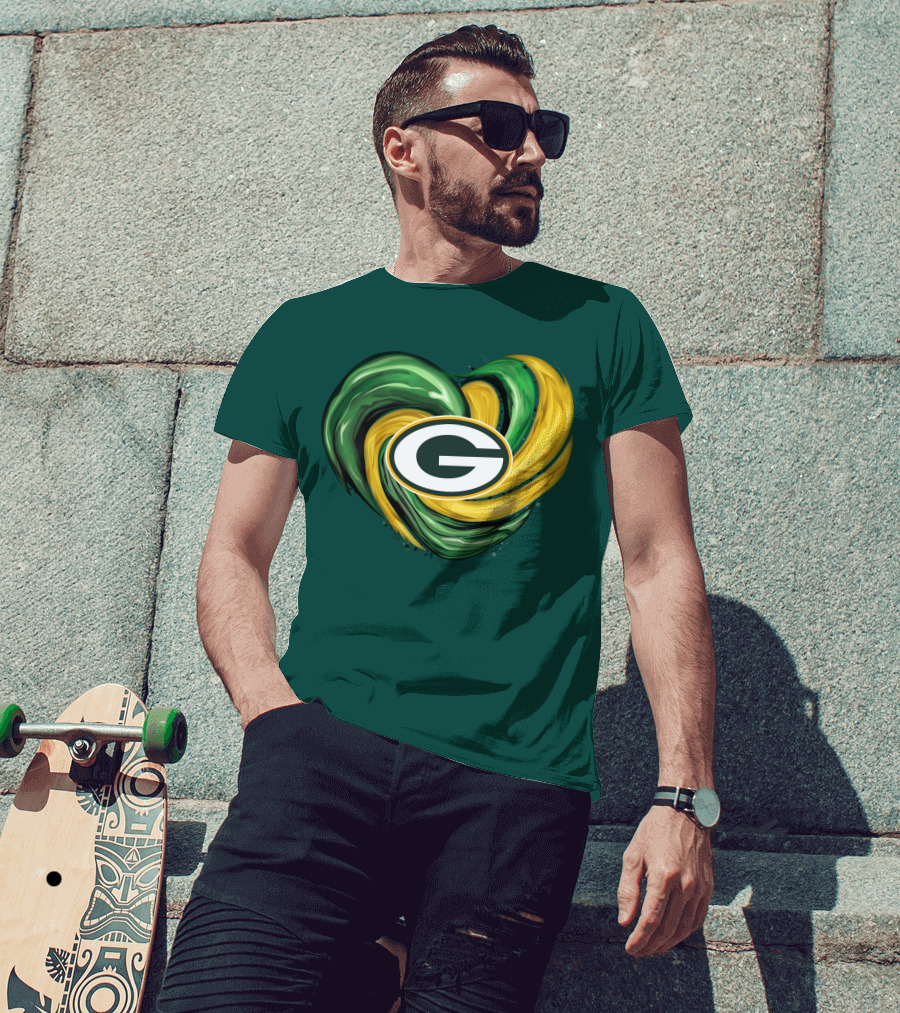 Green Bay Packers Heart Logo Swirl Tornado T-Shirt